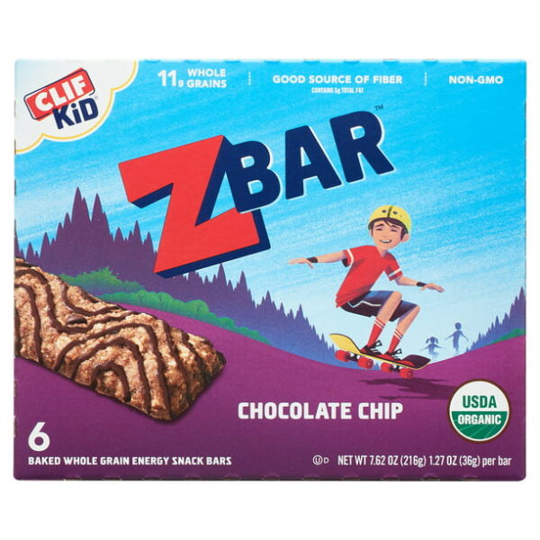 CLIF Kid Zbar Organic Granola Bars, Kids Snacks, Chocolate Chip, 6 Ct, 1.27 oz