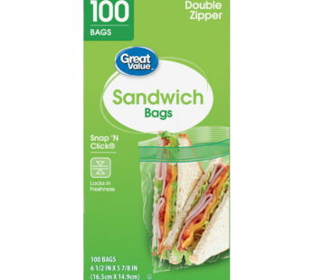 Great Value Fresh Seal Double Zipper Sandwich Bags, 100 Count