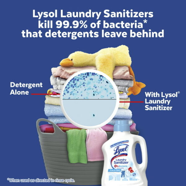 Lysol Laundry Sanitizer Additive, Sanitizing Liquid for Clothes and Linens, Eliminates Odor Causing Bacteria, Free from Fragrance & Dyes, 90oz - Image 3