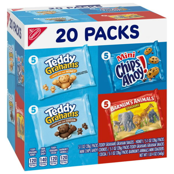 Nabisco Fun Shapes Variety Pack Barnum's Animal Crackers, Teddy Grahams & CHIPS AHOY!, 20 Snack Packs - Image 2