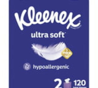 Kleenex Ultra Soft Facial Tissues, 4 Flat Boxes, 120 Tissues per Box, 3-Ply (480 Total Tissues)