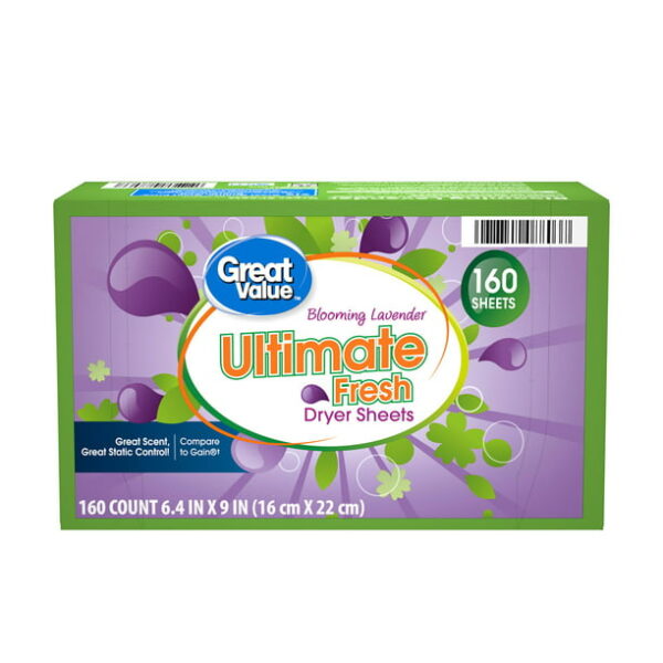 Great Value Ultimate Fresh Fabric Softener Dryer Sheets, Blooming Lavender, 160 Count