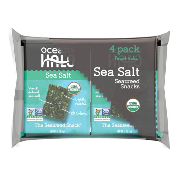 Ocean's Halo, 4pk Seaweed Snack, Sea Salt, Vegan Keto Organic Chips