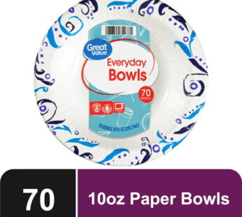 Great Value Everyday Disposable Paper Bowls, 10 oz, 70 Count