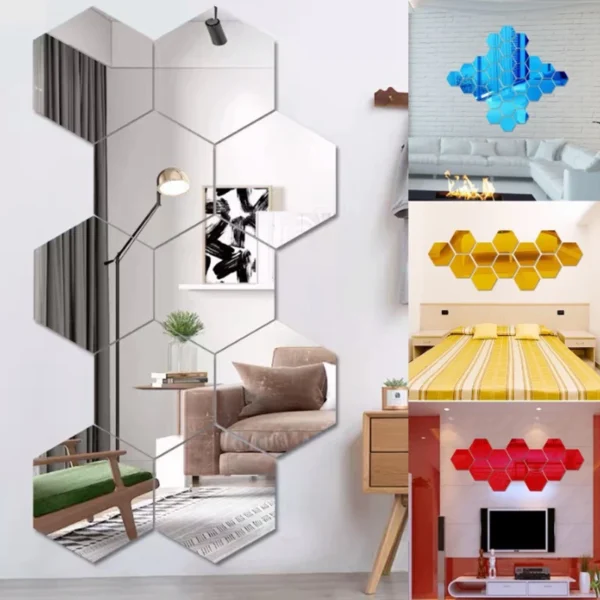 6/12pcs 3D Mirror Wall Sticker Hexagon Decal Home Decor DIY Self-adhesive Mirror Decor Stickers Art Wall Decoration 126mm Large - Image 2