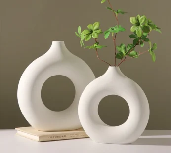 Imitation Ceramic Pure White Vase Decorative Vasen Single Branch Flower Arranging Ornament Donut Design Flowerpot Table Decor